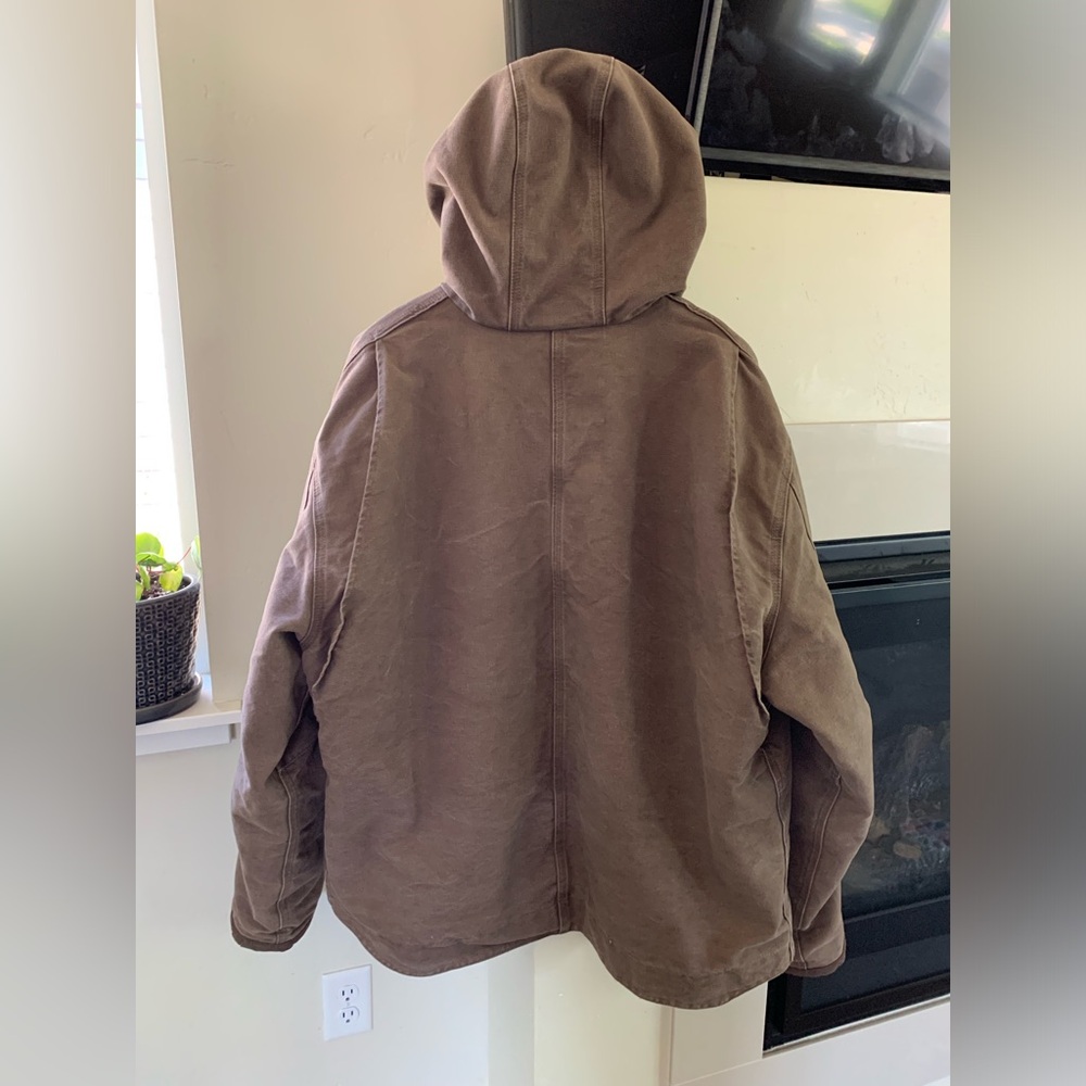 Carhartt men’s J284 FWD Brown Hooded Jacket Sherpa Lined XXL Snap Button - Picture 5 of 13